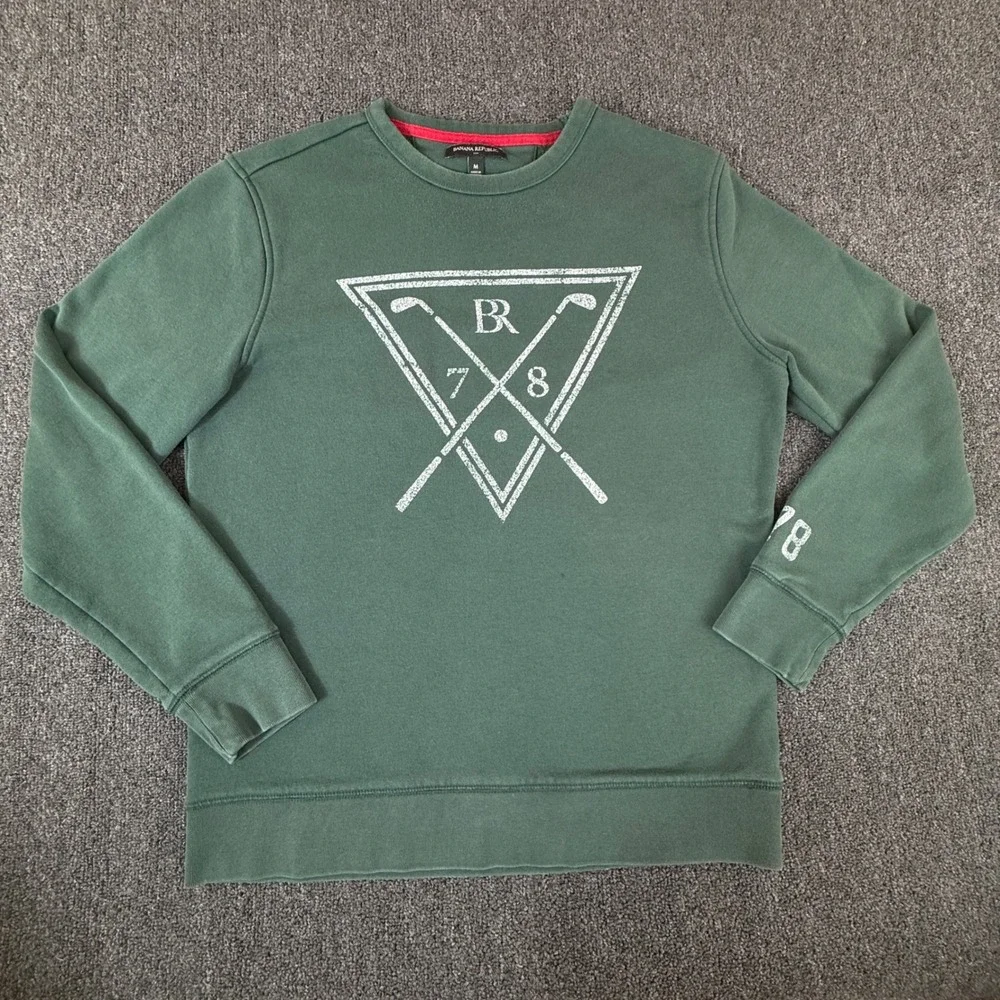 Banana Republic Mens Golf Crewneck Sweatshirt Green Preppy Graphic Pullover M